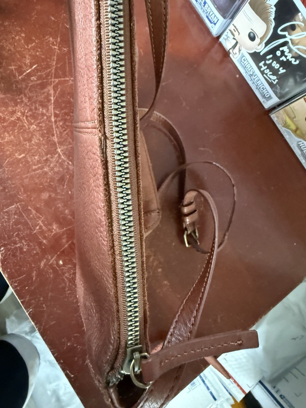 American Leather Co Top Zip Soft Crossbody Bag – Brown – Good