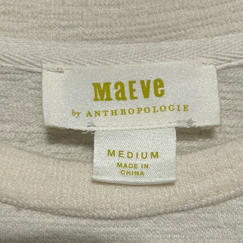 Anthropologie Maeve Textured Long Sleeves Ivory Top Blouse Size M Romantic