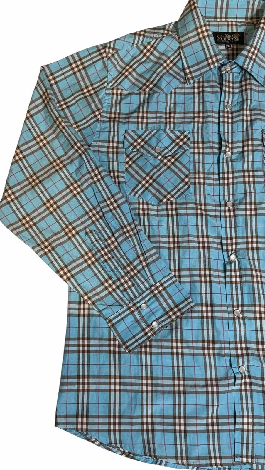 Senor De Los Cielos Long Sleeve Button Down Pearl Snap Blue Plaid Shirt Mens 2XL