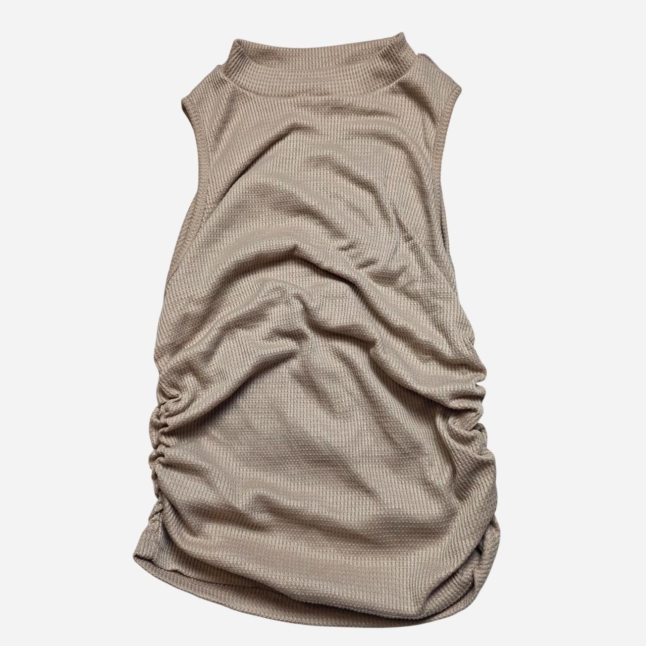 Taupe Ribbed Sleeveless Ruched Tanktop