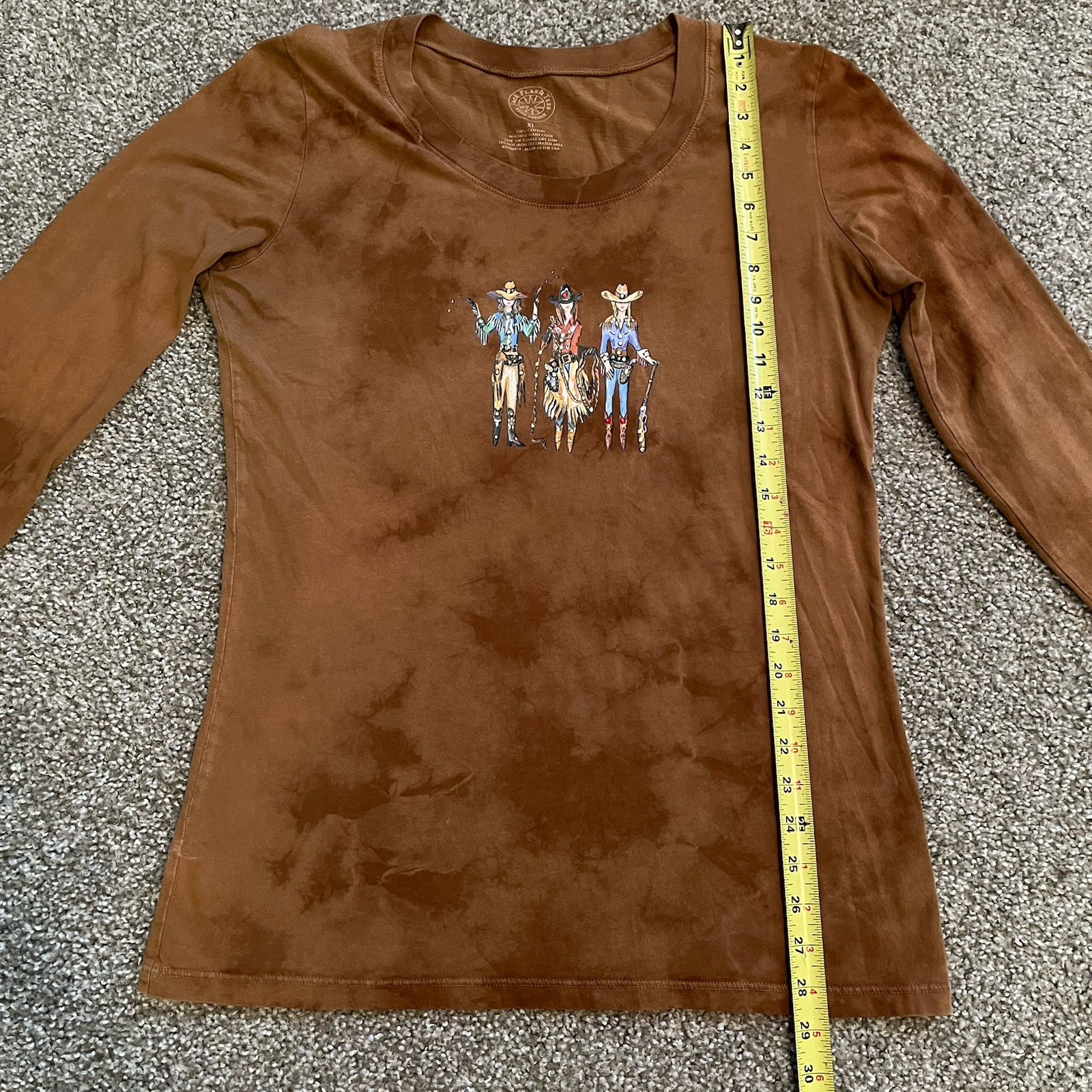 Jack Flash Western Long Sleeve Tee XL Caramel Brown Rhinestone Rodeo Cowgirl