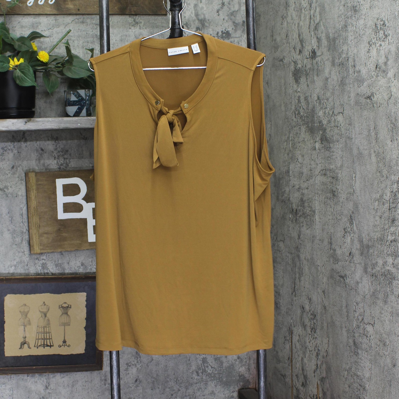 susan Graver Sleeveless Tie Front Liquid Knit Shell Top Caramel Twist Brown 2X