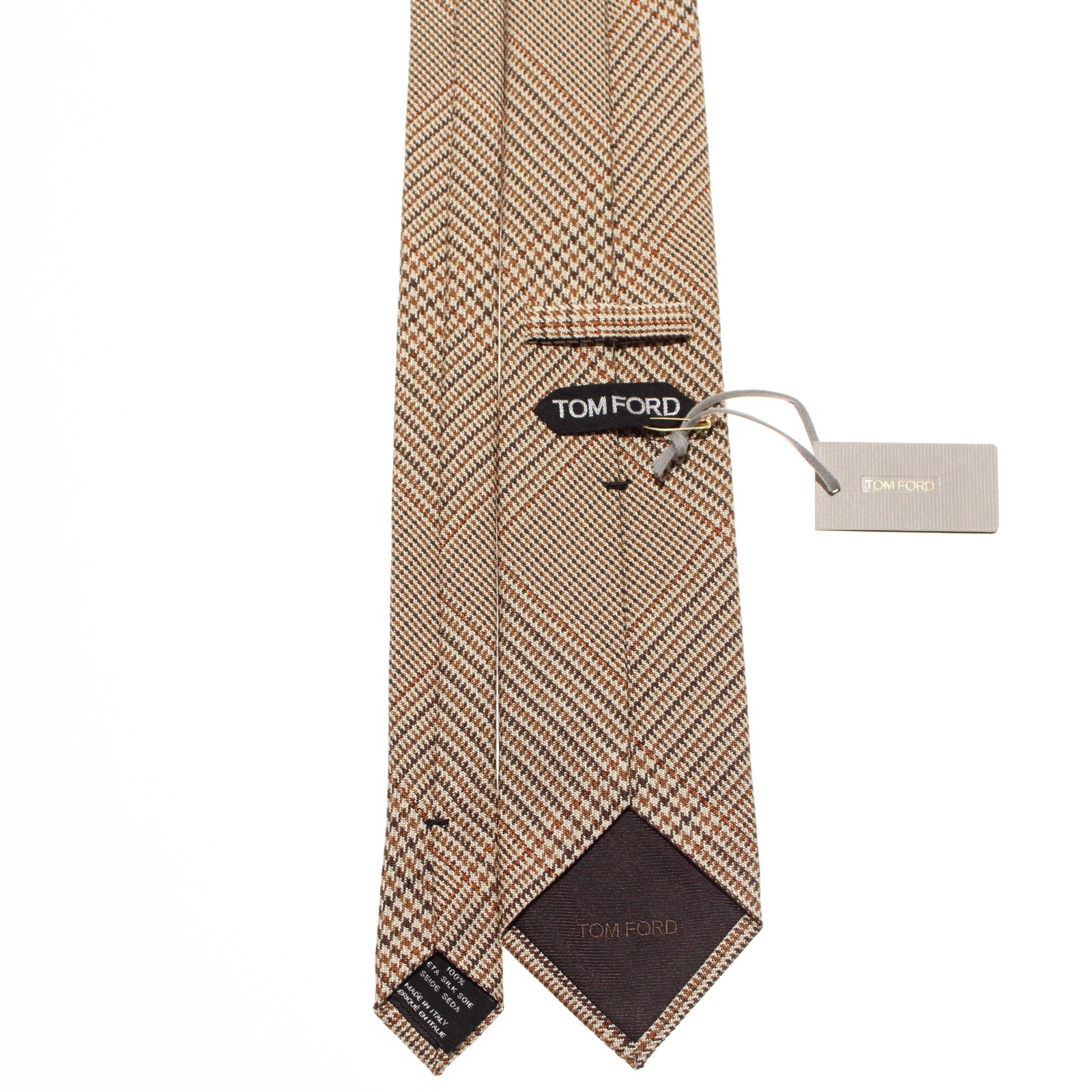 Tom Ford NWT Neck Tie in Beige/Brown/Orange Plaid 100% Silk Made in Italy