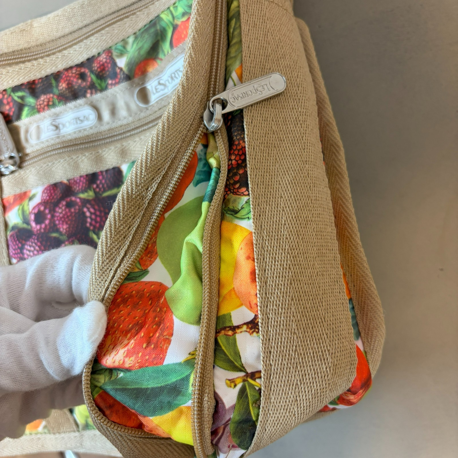 LeSportsac Fruit Print Expandable Shoulder Bag Crossbody w/ Pouch Retail $140