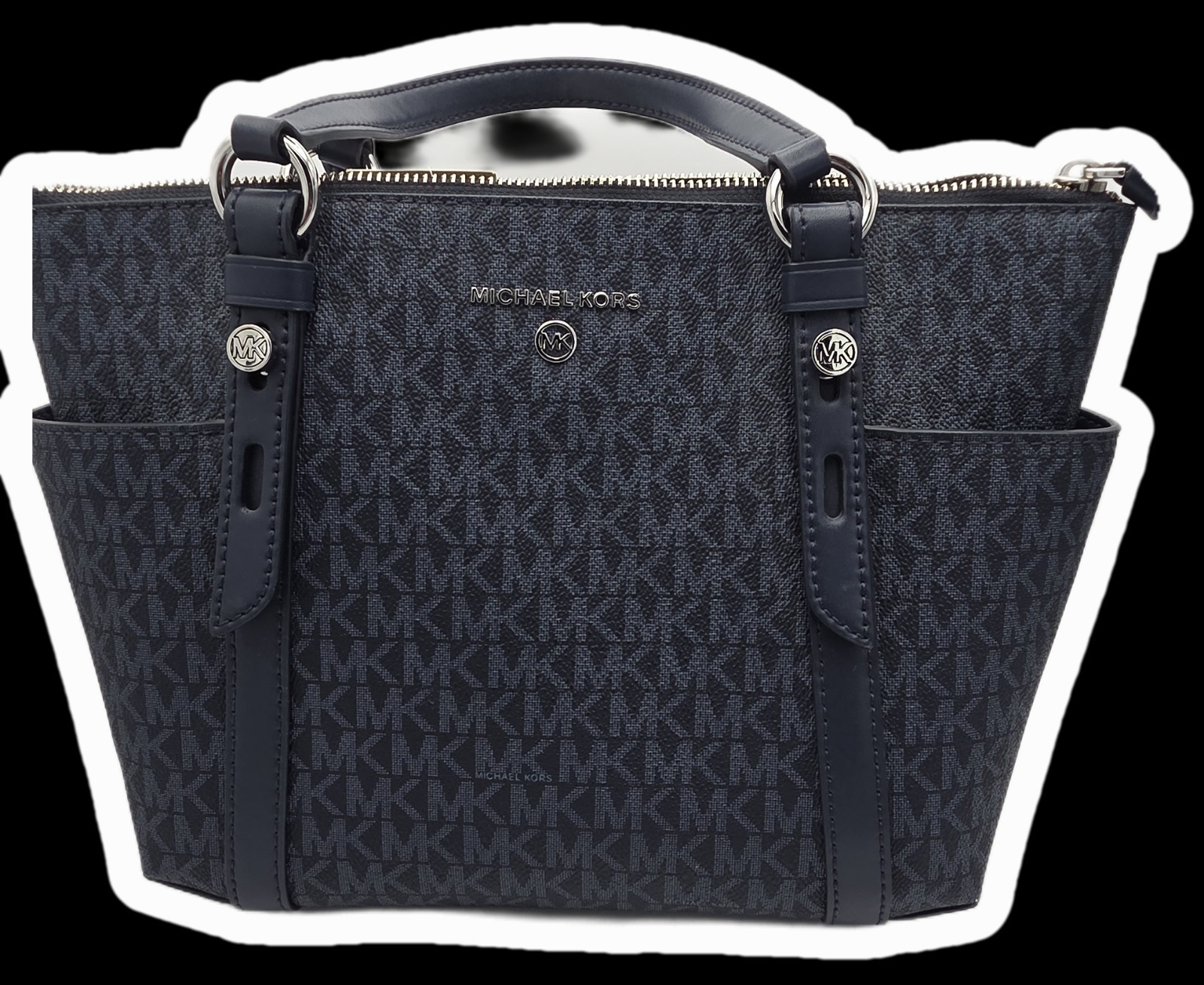Michael Kors Blue Signature Coated Canvas and Leather Sullivan Satchel