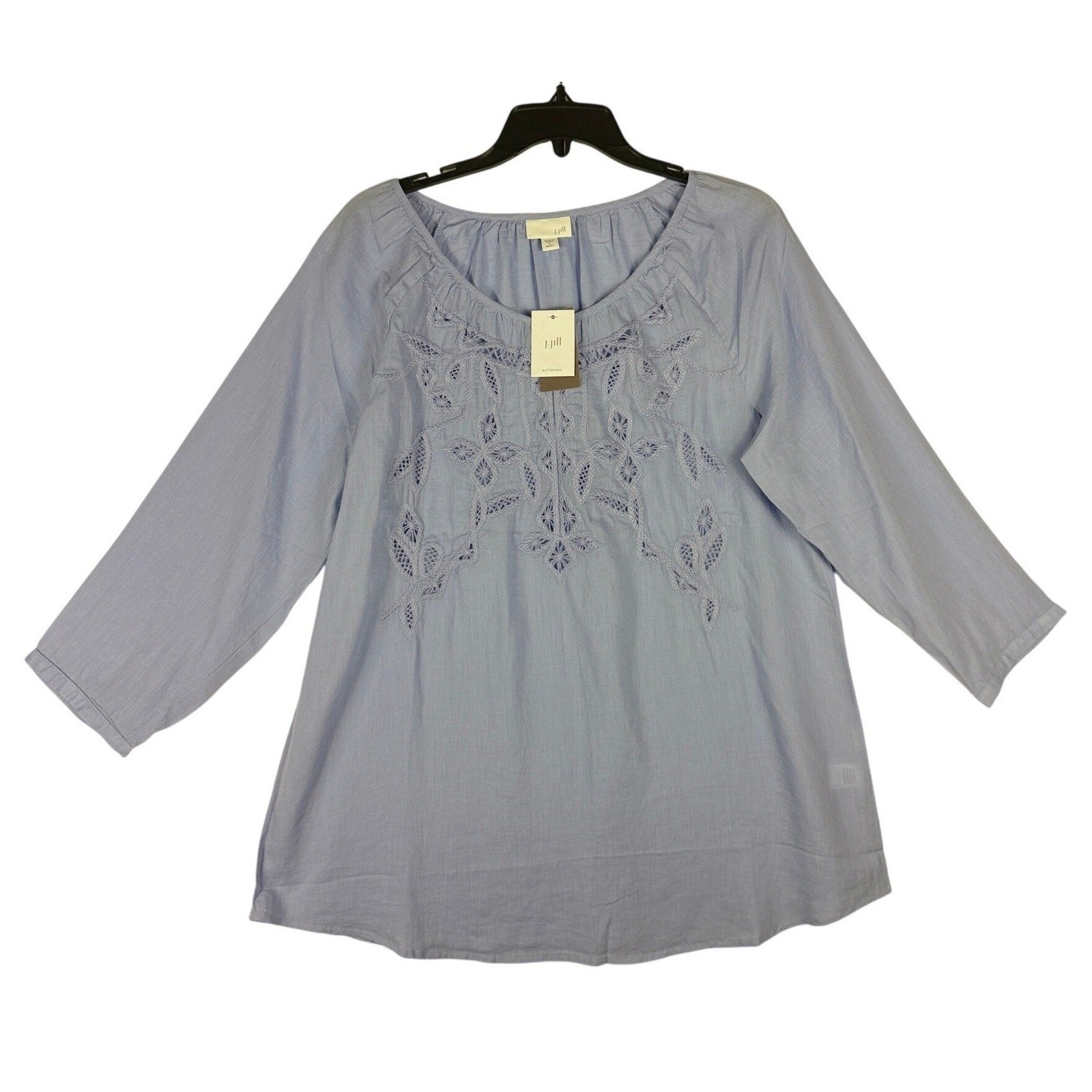 J. Jill Soft Hyacinth Blue Linen Blend Embroidered Eyelet Top Small 719622 NWT
