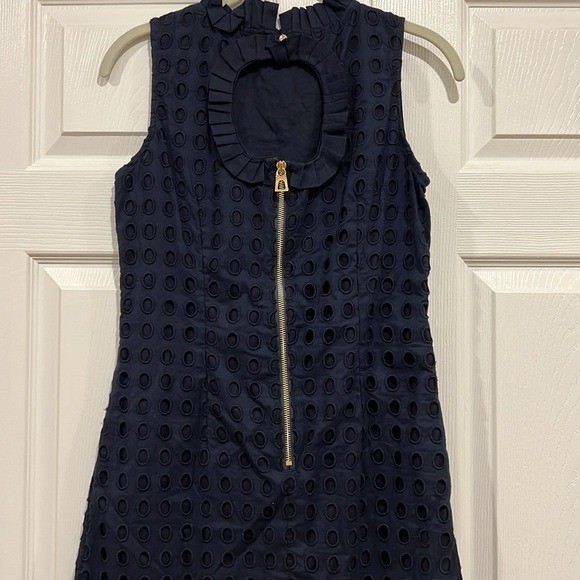 Sail to Sable Eyelet Ruffle Dress Navy Blue Womens Size 0