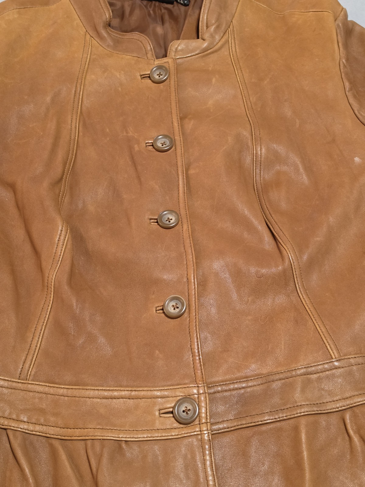 a.n.a Women’s Brown Genuine Leather Peplum Button Front Jacket Sz 1X NWT