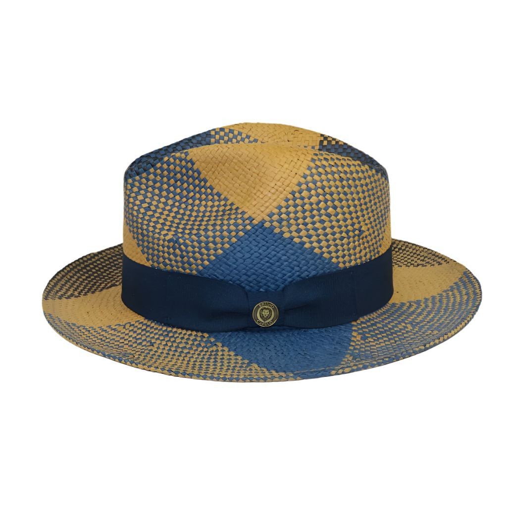 Men’s Bruno Capelo Genuine Straw Fedora Hat Cubano CU403 Denim/Cognac