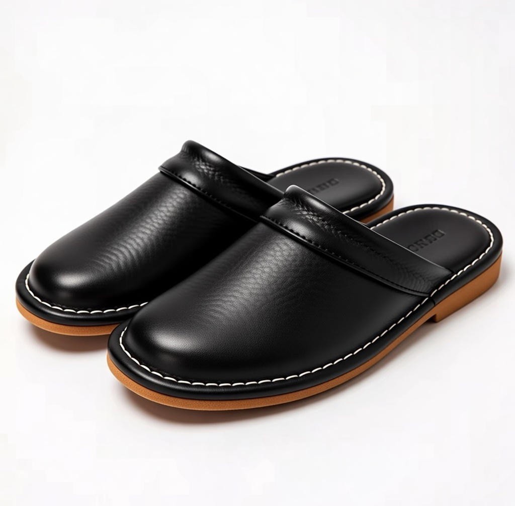 Leather Slippers for Men – Black Size 8.5 to 12 Bedroom Flats Male Slides Shoes