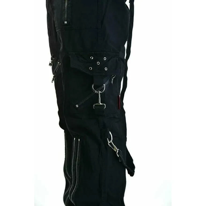 Gothic Straps Zipper Trousers Punk Rock Studs Metal Chain Trouser Pant