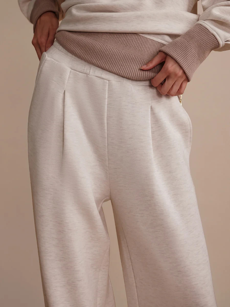 Varley The Extra Wide Leg Pant 29.5″ in Ivory Marl, Size Small