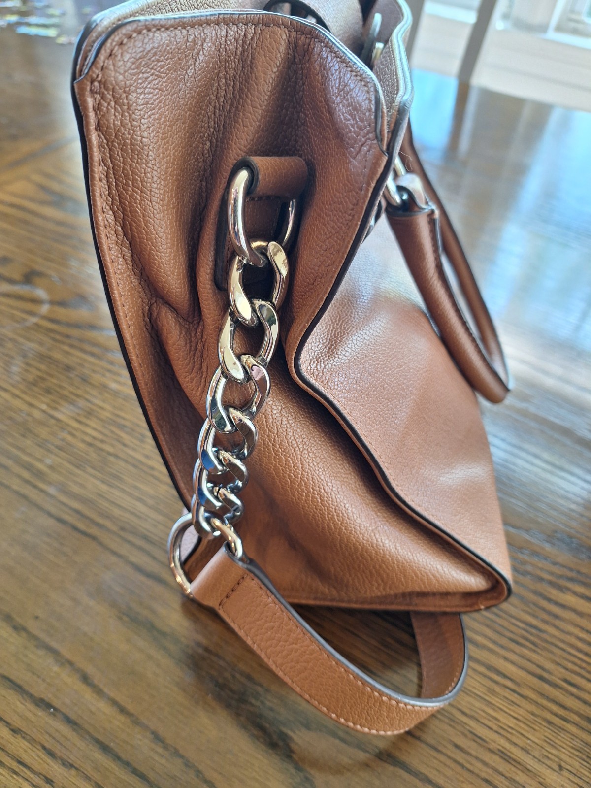 MICHAEL KORS Hamilton Large Tan & Silver Leather Tote Bag