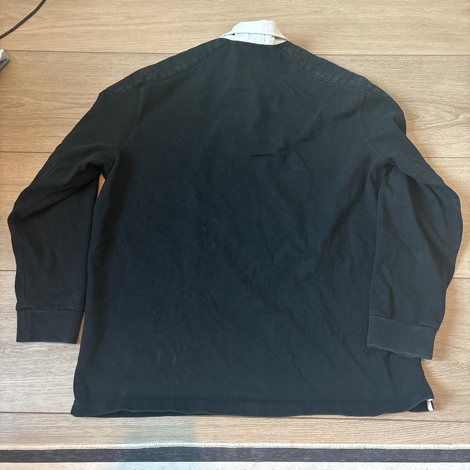 Vintage Polo Ralph Lauren Men L Rugby Shirt Black White Pony Heavy 100% Cotton