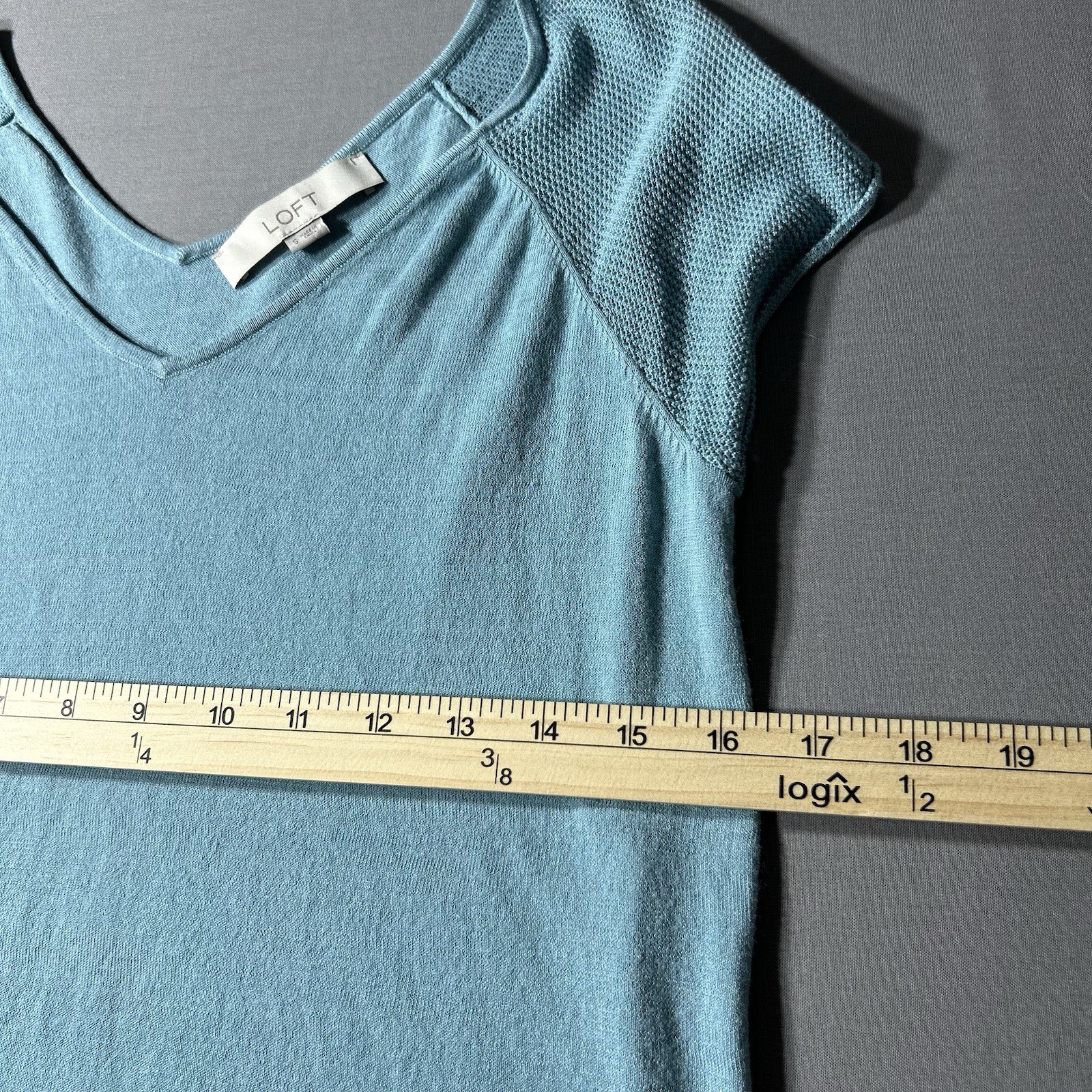 LOFT Short Sleeve V-Neck Knit Top Teal Small