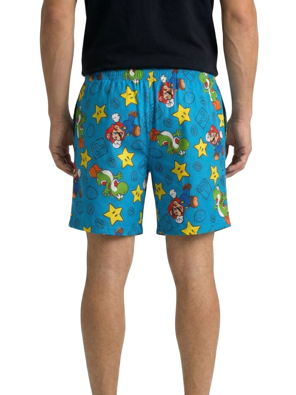 Mens Nintendo Mario Yoshi Pajama Sleep Shorts Loungewear Pockets Blue