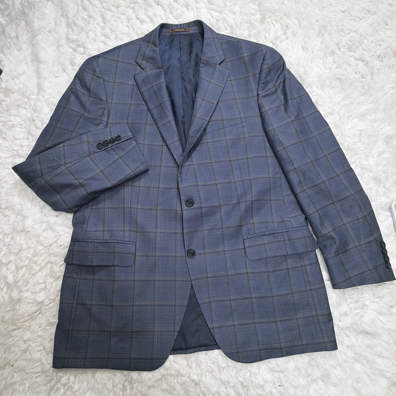 Peter Millar Sport Coat Blazer 42R Blue Plaid Windowpane Check Modern Formal Men