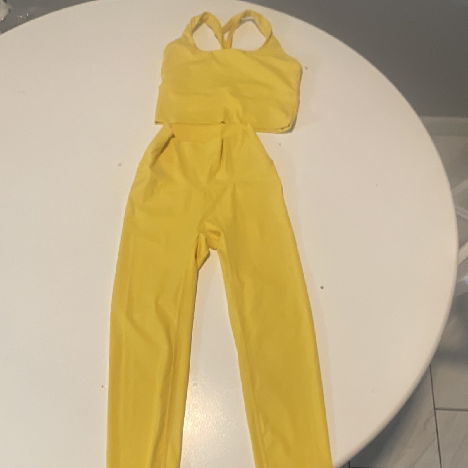 Women’s Yellow Solid Bra & Leggings Activewear Set Sleeveless Size S