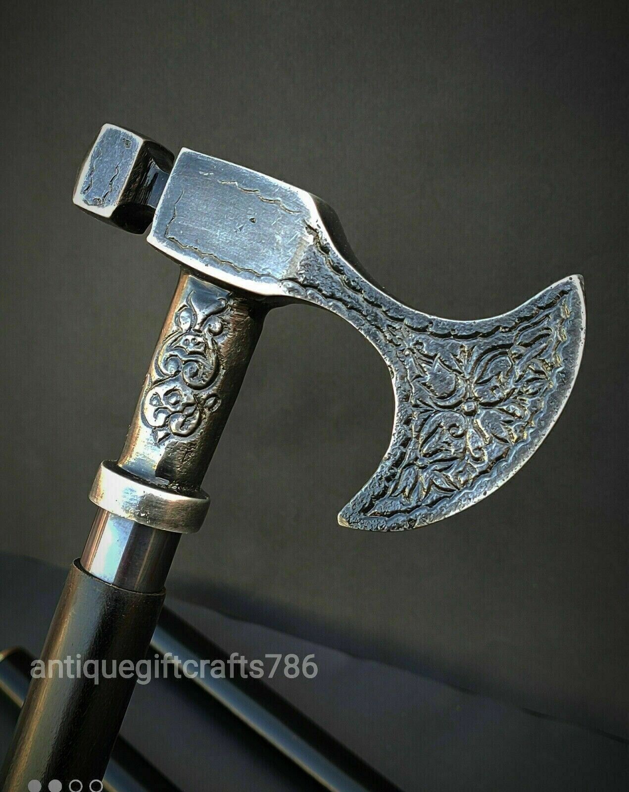 Stick Handmade Victorian Axe Hammer Head Handle Wooden Walking Stick Spiral
