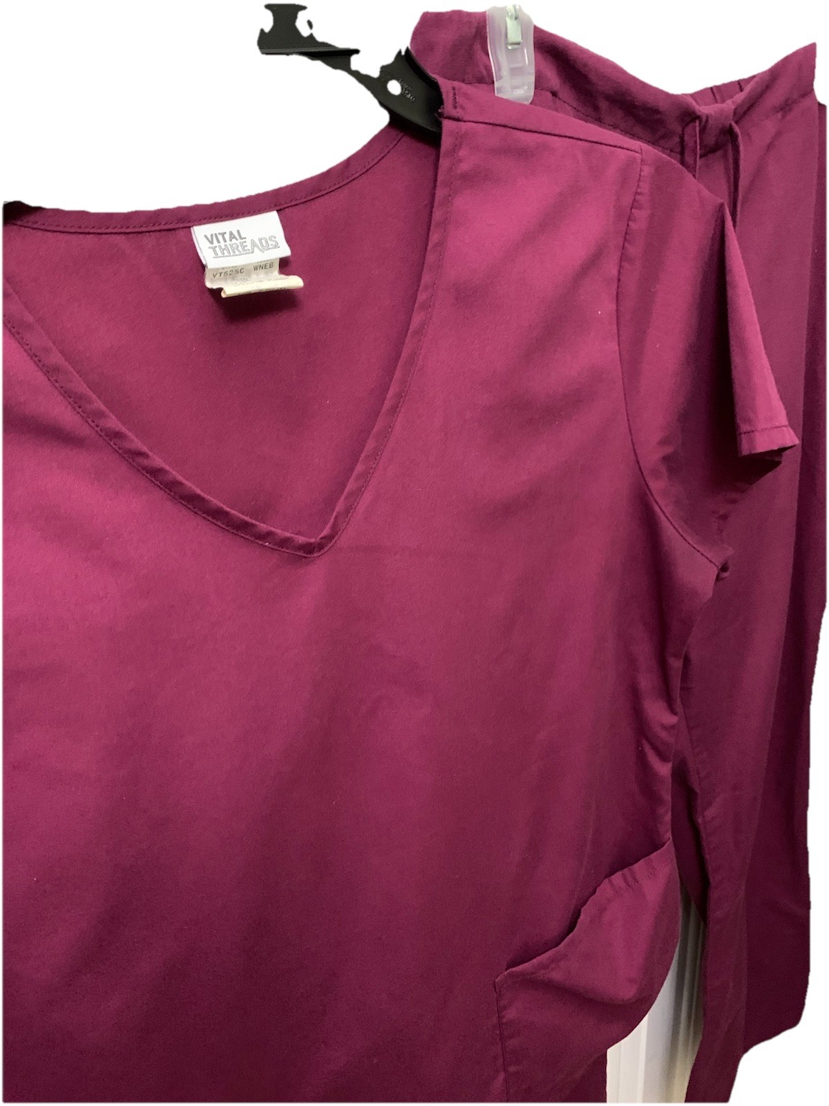 Vital Threads Color Burgundy Scrub Top and Pants Set Short Sleeves M