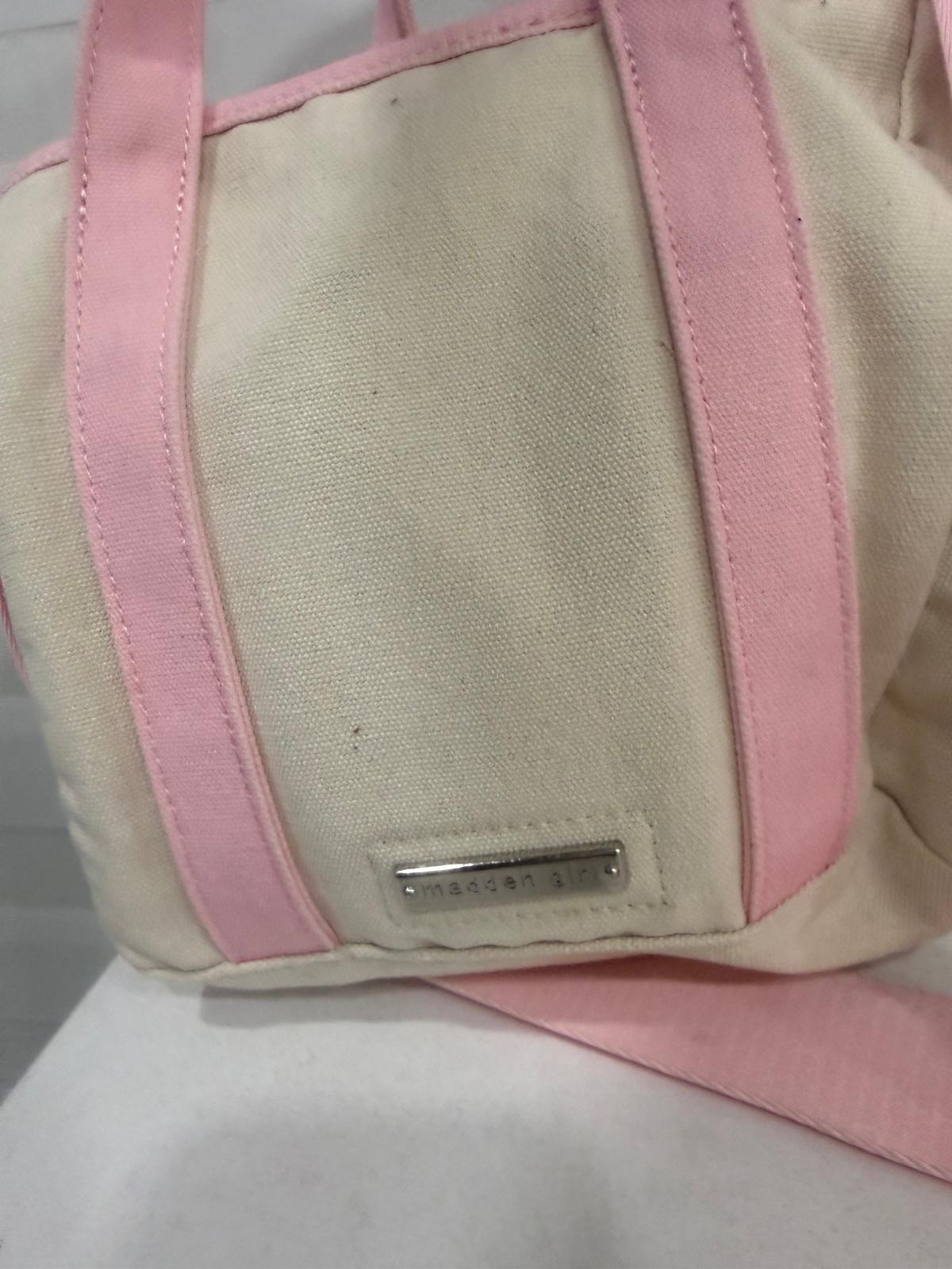 Madden Girl Mini Tote Pink Canvas Bow Bag with Charm & Pouch women