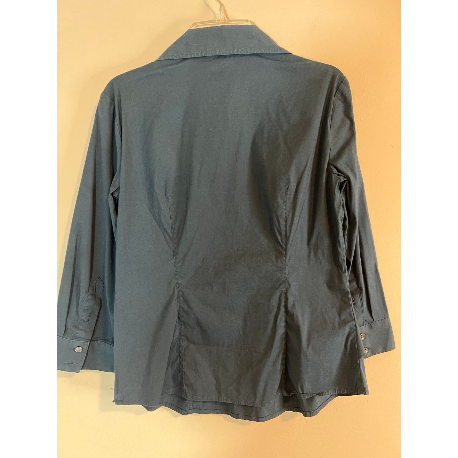 Ann Taylor Petites Twist Front Blouse Dark Teal Blue Size 4P Long Sleeve