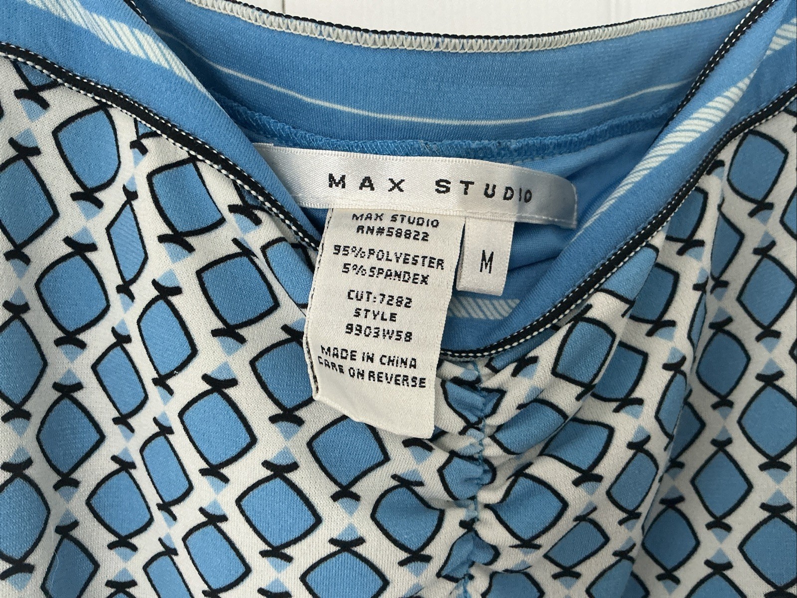 MAX STUDIO Size M Blue Dress Diamond Pattern Design With Black And White Detail
