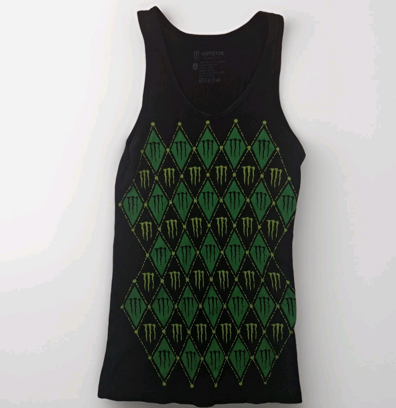 Monster Energy Argyle Skeleton Claw Tank Top Black Green Size L 100% Cotton