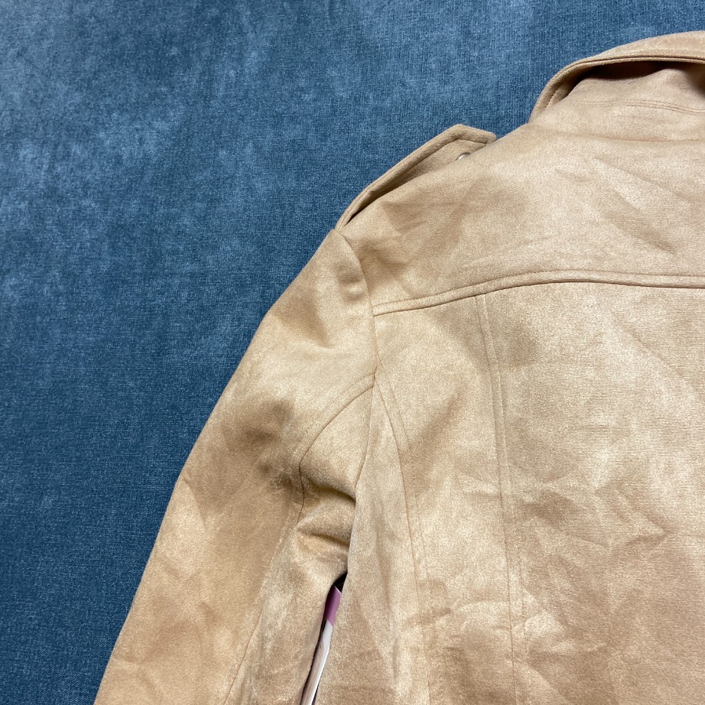 BB Dakota Steve Madden Motorcycle Jacket Womens Small Tan Stretch Faux Suede