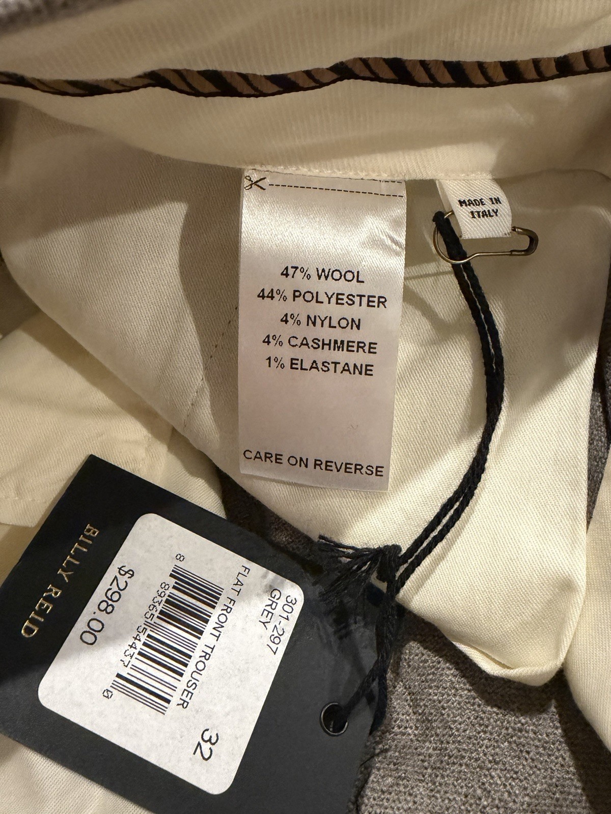 $298 Billy Reid Summer Weight Trousers NWT Made in Italy Wool Cashmere