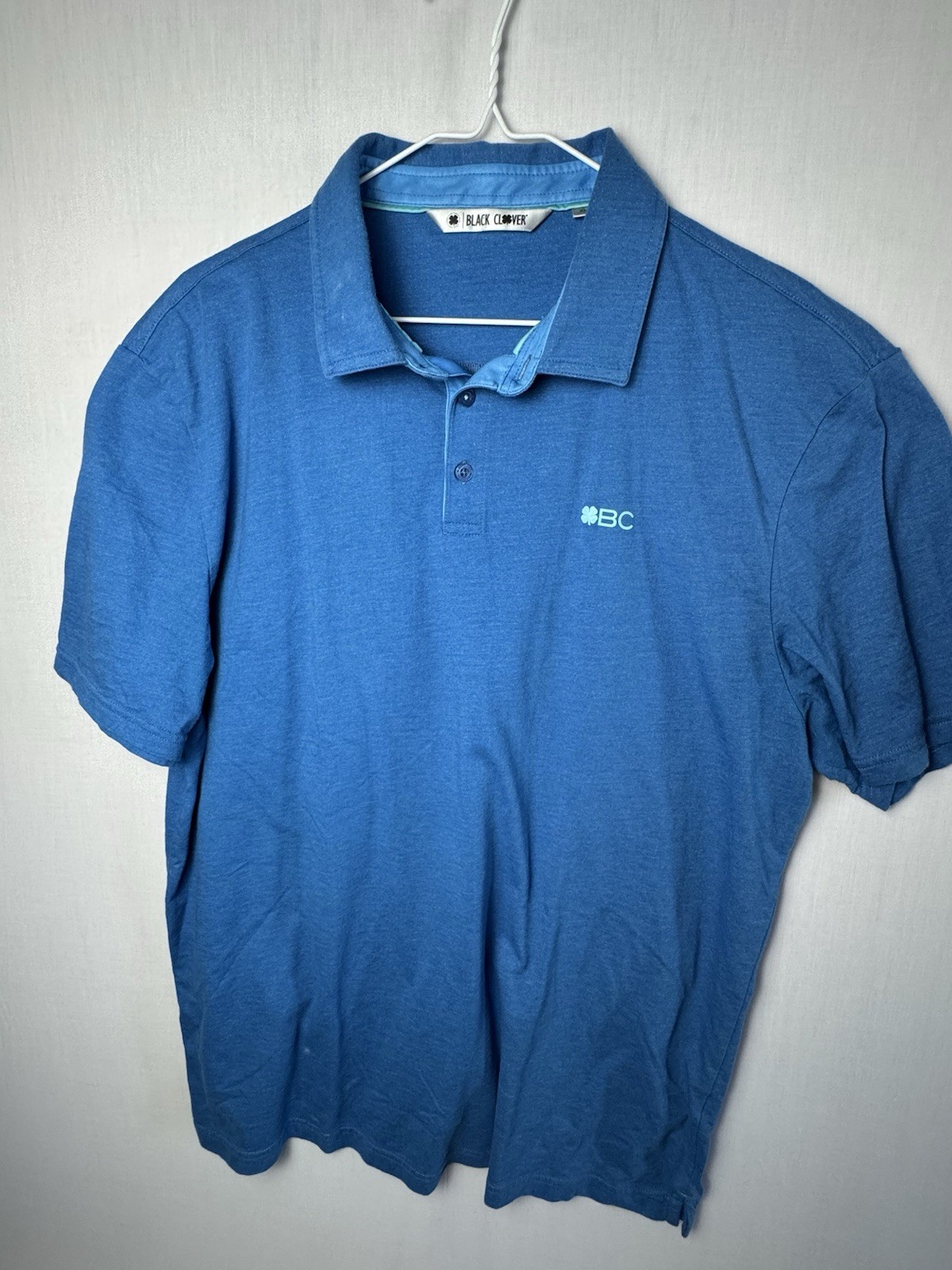 Black Clover Golf Polo Shirt Mens XL Blue Textured Knit Performance Short Sleeve
