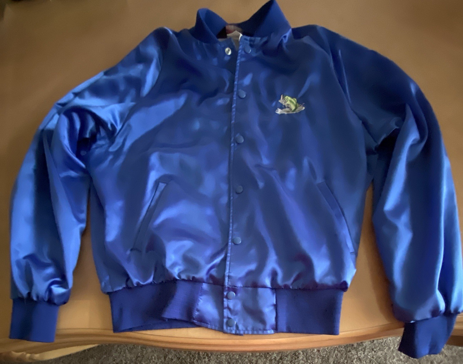Vintage Blue Sports Master Souvenir Fishing Bass Nylon Bomber Jacket Sz. L USA