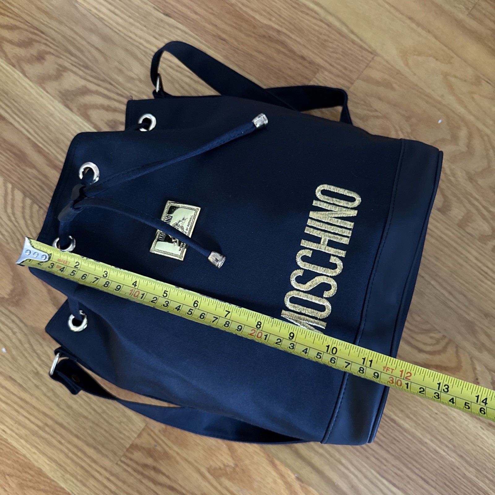 Moschino Bucket Drawstring Redwall Vintage Black Nylon Bucket Shoulder Bag Purse
