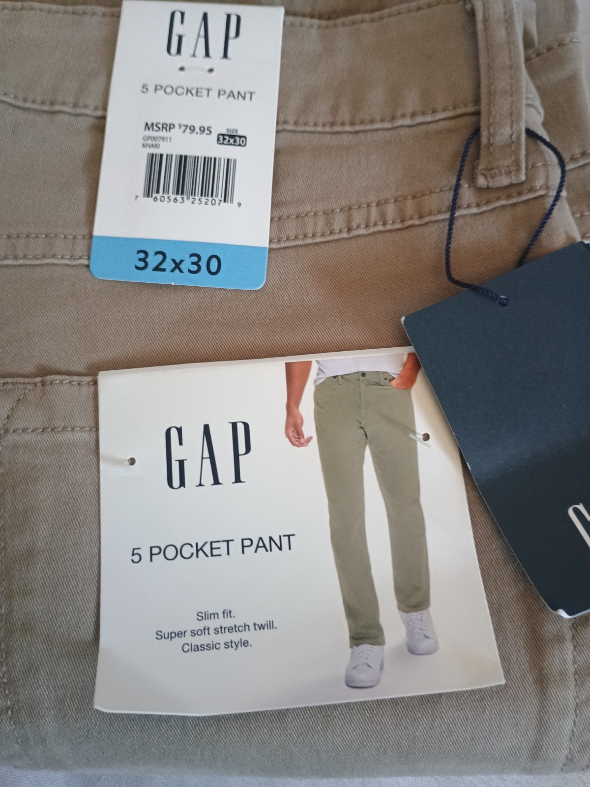 NWT Gap Men’s Slim Fit 5 Pocket Pants Size 32×30 Limestone Stretch Twill (12