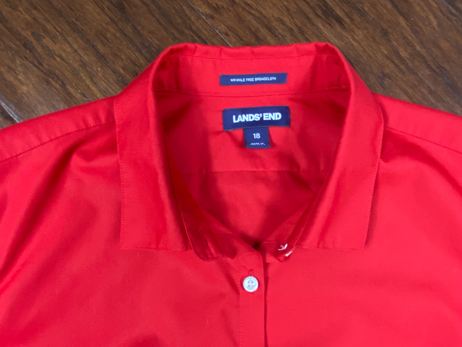 NEW LANDS’ END Women’s RED Wrinkle Free Broadcloth 3/4 Slv Button-Up Shirt Sz 18