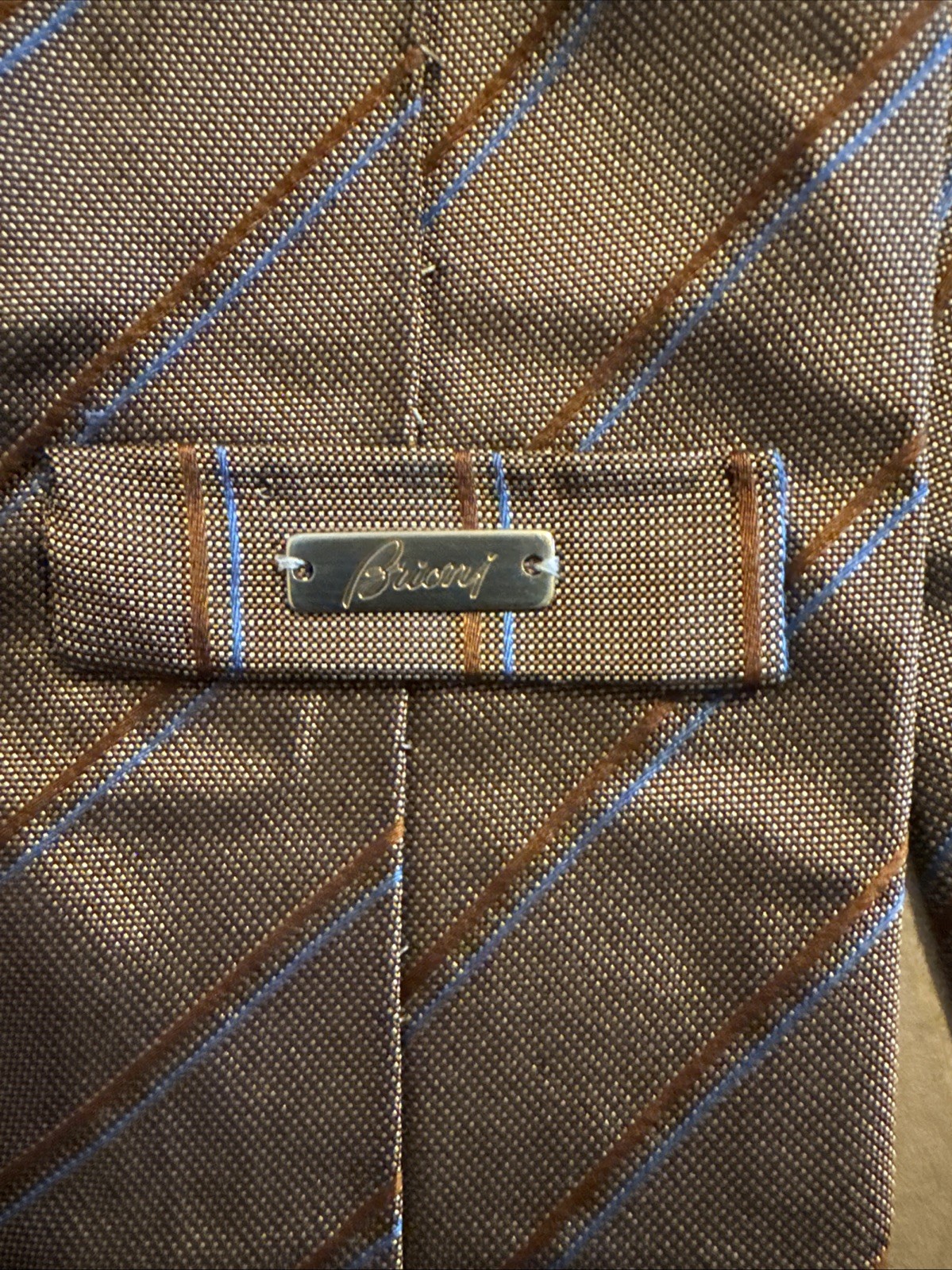 Brioni Tie Vintage Silk Red Gold Striped Never Worn 3 3/4” Wide. Frml 1