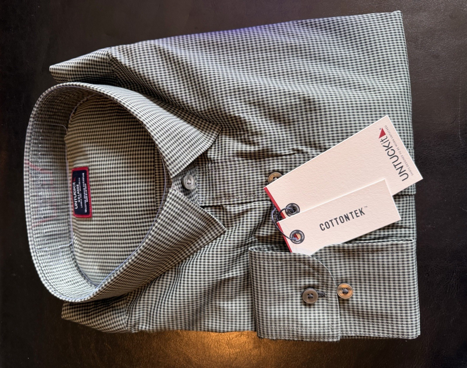 UNTUCKit CottonTek Dark Green Check Button-Up Shirt XXL Long Sleeve Relaxed