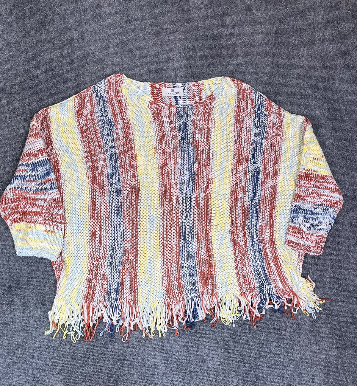 Laurie Felt Fringe Baha Sweater Multicolor Striped Fringe Detail Size XL/1X