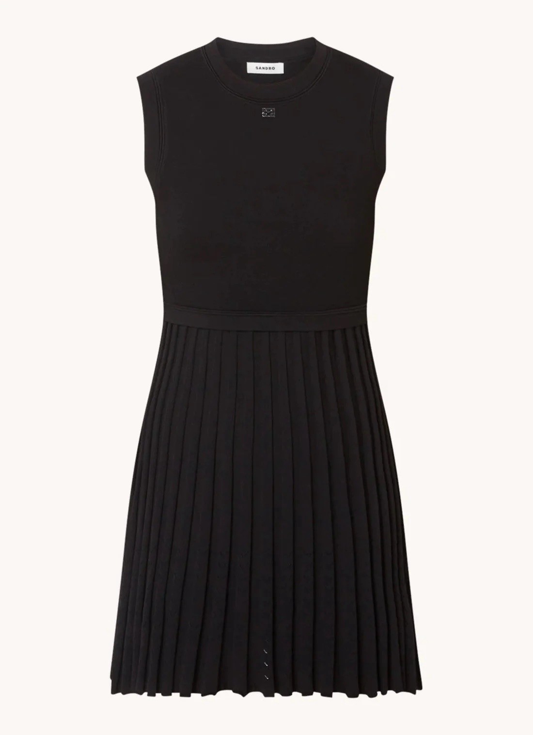 Sandro black pleated stretch-knit mini dress size M/L