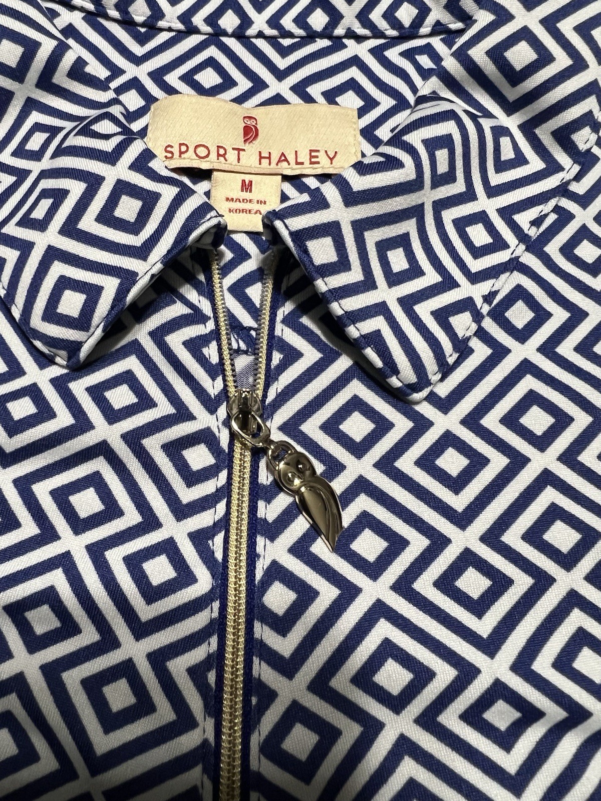 Sport Haley Ladies Geometric Navy/White Shirt with Zipper Accent Size M