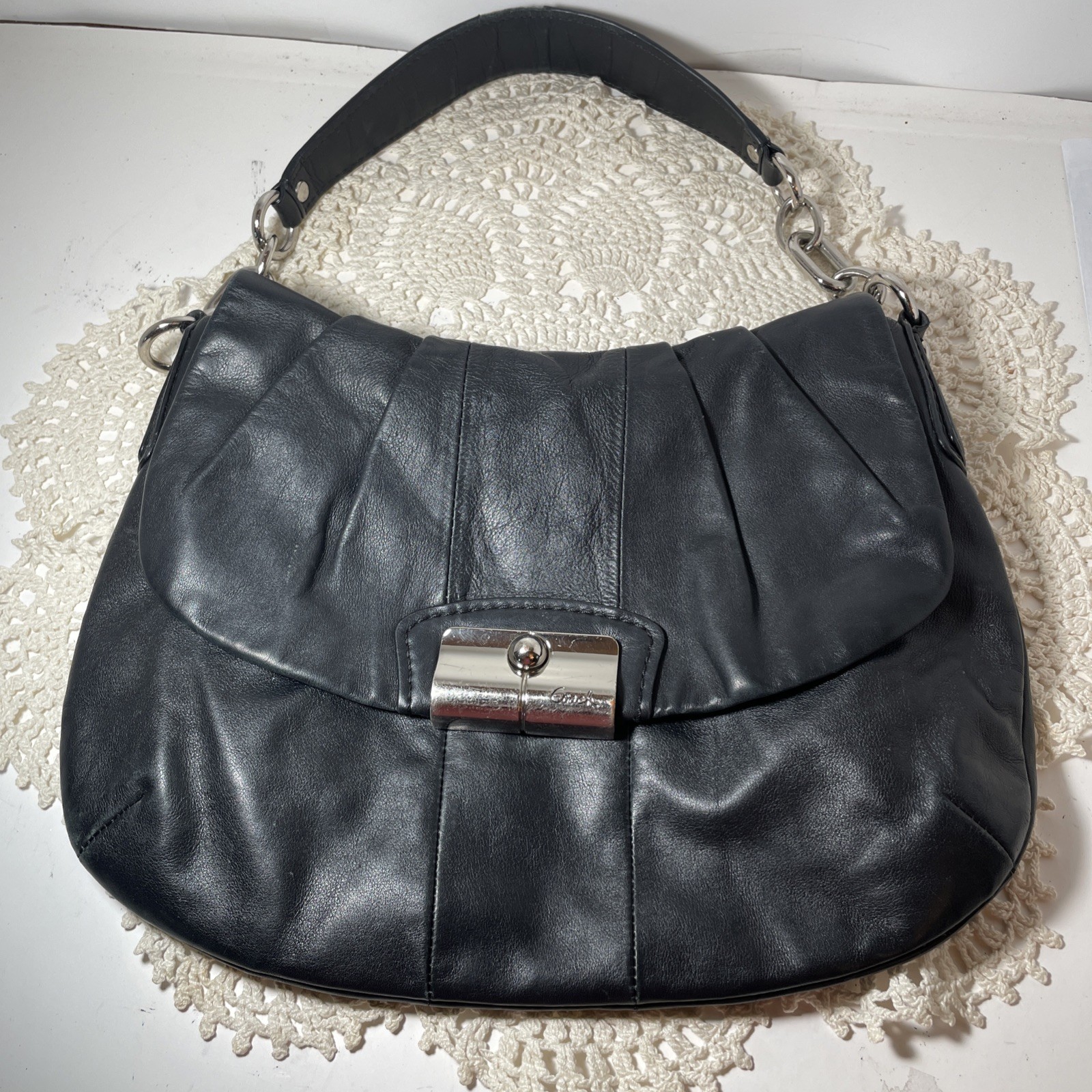 Coach Leather Shoulder Bag Kristin Purse Black 15336, Hobo Style w/ Silver Lock