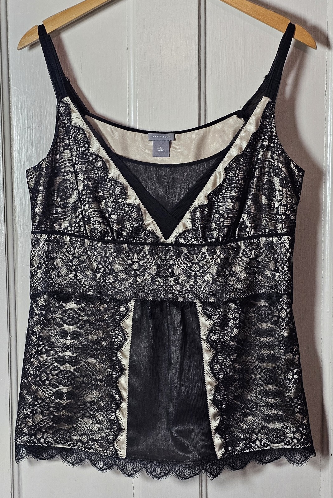 Ann Taylor Top Women 8 Black Lace Baby Doll Cami Y2k Whimsigoth Dark Fairy
