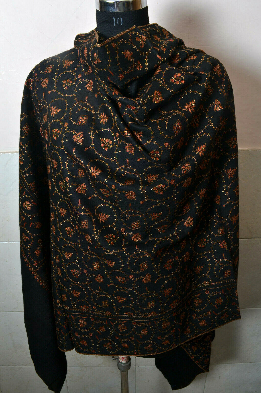 BLACK KASHMIRI WAVE EMBROIDERY JAAL – 100% CASHMERE PASHMINA SHAWL ~ 16 DESIGNS