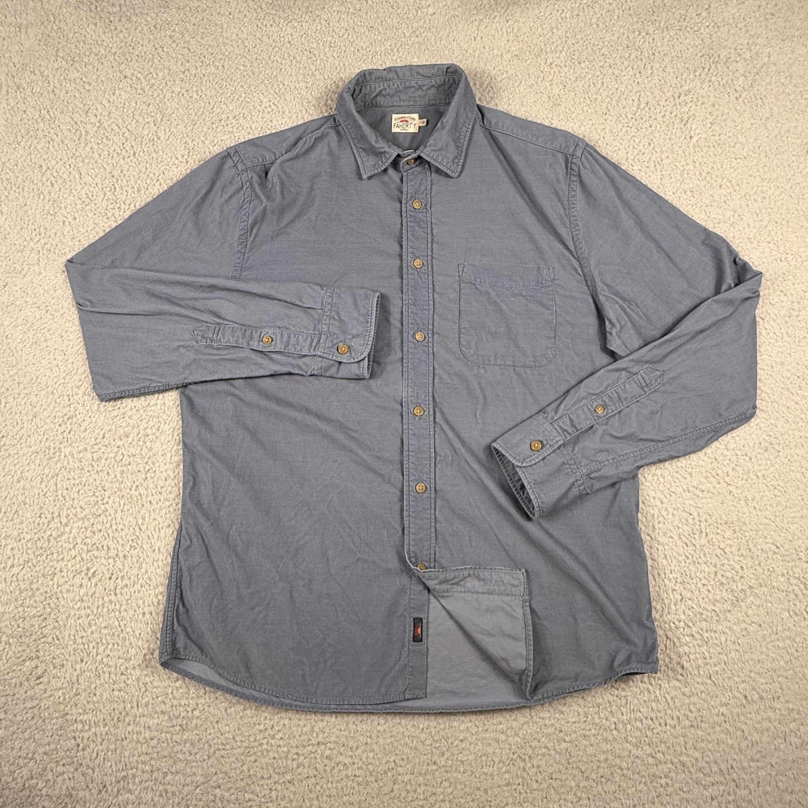 Faherty Shirt Men Large Blue Coruroy Needle Micro Cord Button Outdoor Beach READ