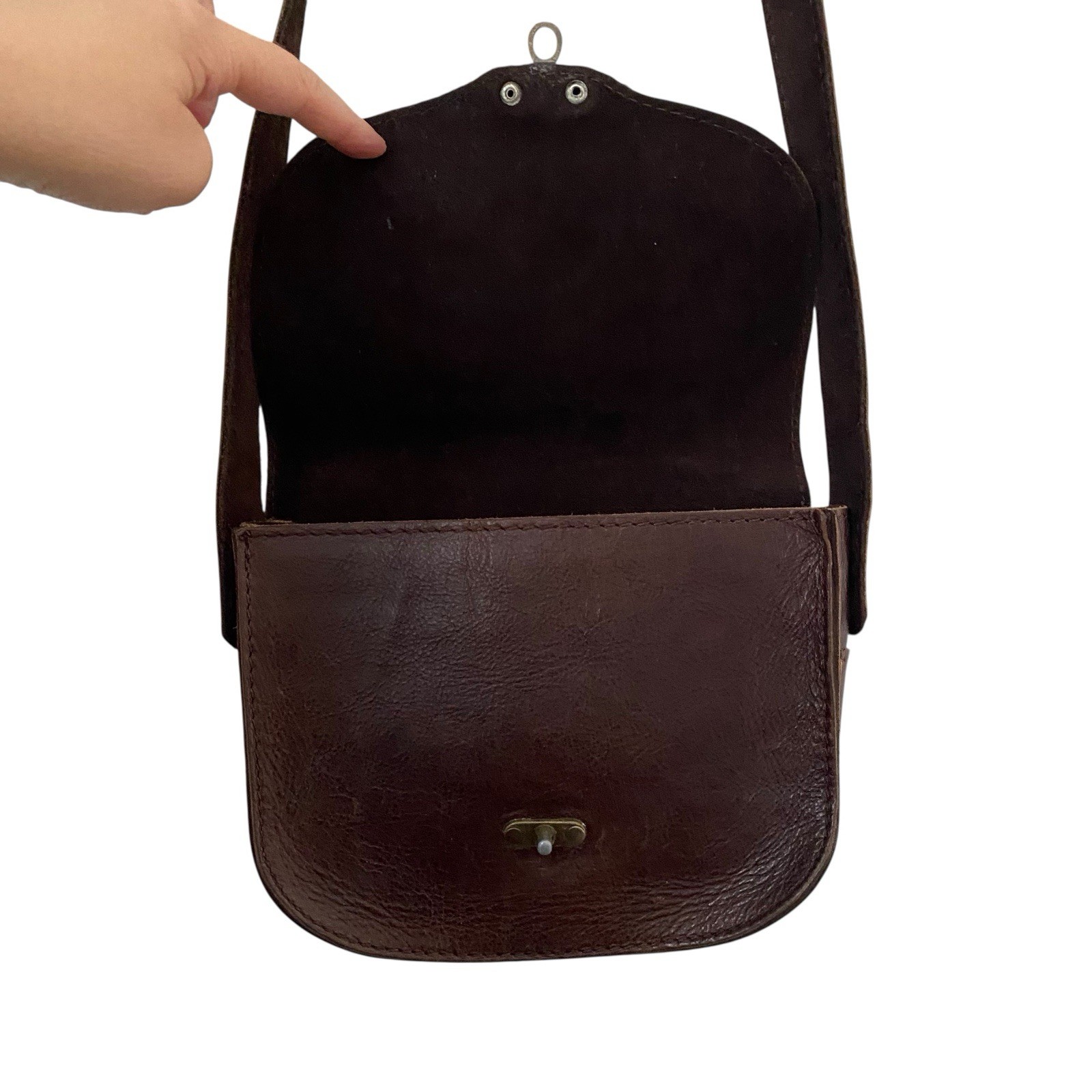 Brown Saddle Leather Vintage Raw Suede Lined Source Unknown Crossbody Bag