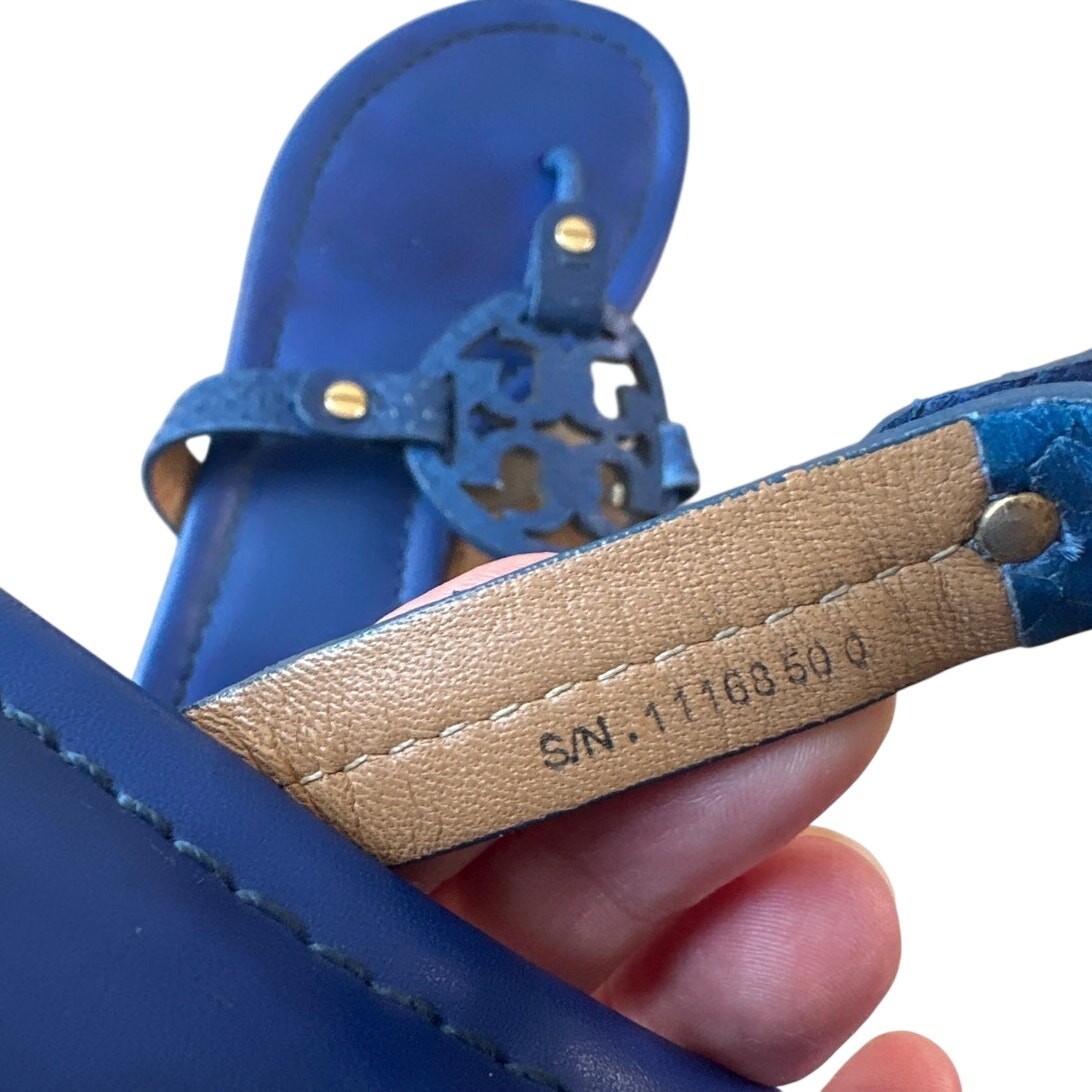Tory Burch Miller Laguna Blue Snake Embossed Sandals Size 7.5