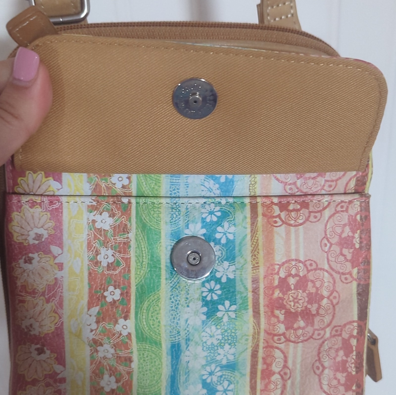 Fossil Striped Floral Crossbody Bag Zip+Magnetic, Adjustable Strap Small