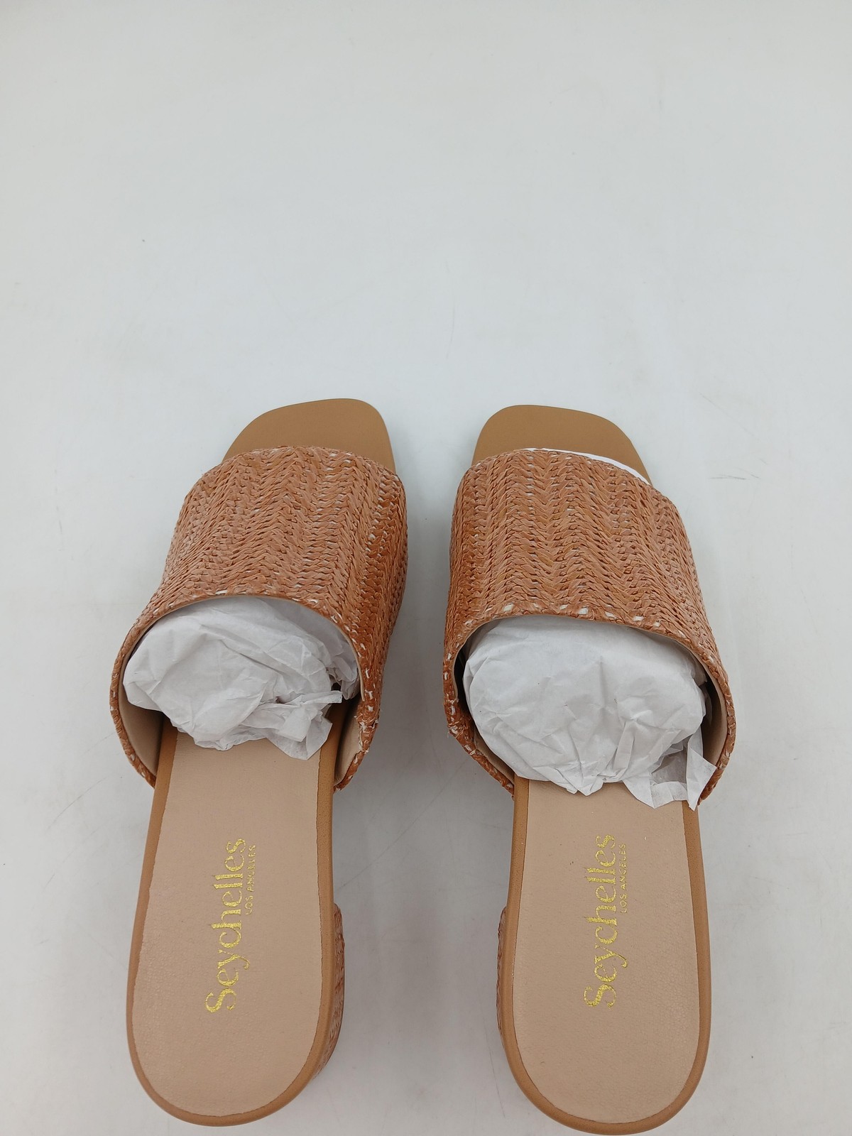 Seychelles Pepper Shoes Womens Size 8 Tan Raffia Block Heel Sandals Slide Mules