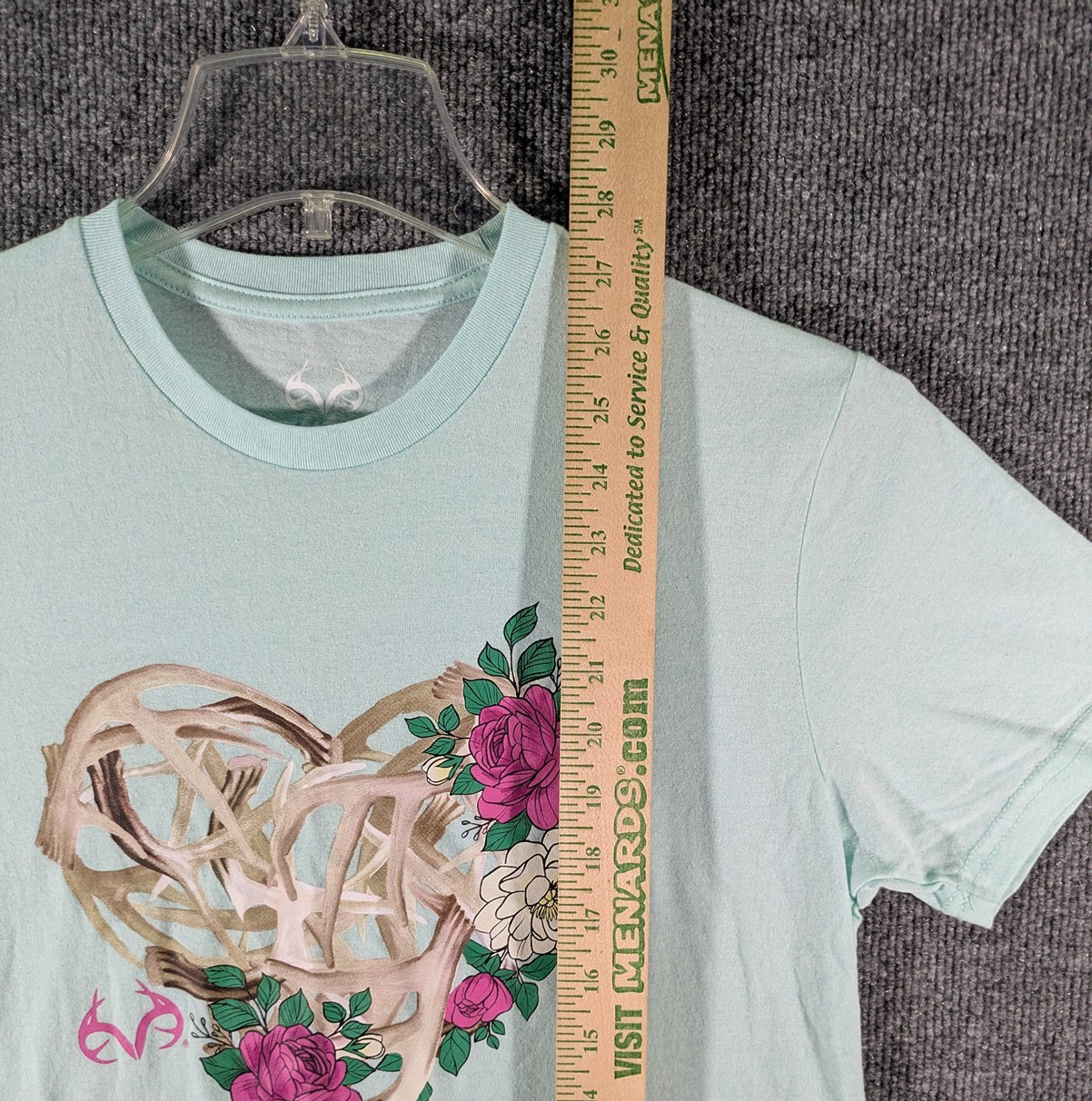 Real Tree T-Shirt Blue Graphic Print Floral Antlers Deer Hunting Womens Medium