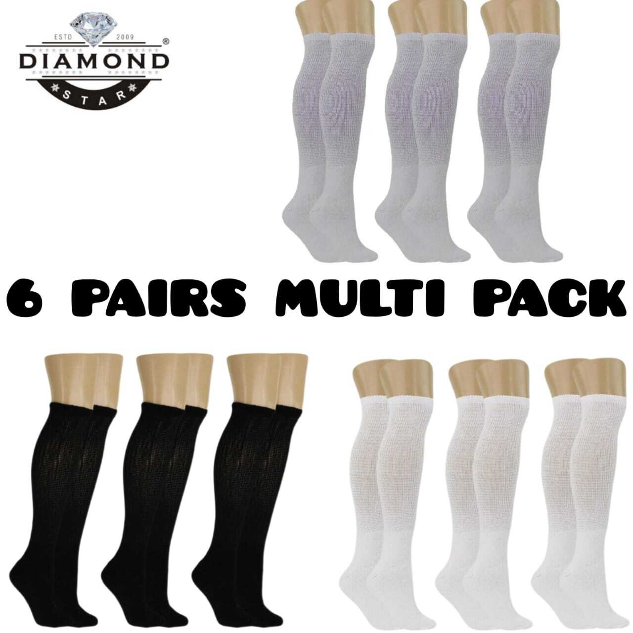 6 Pair Diabetic Men Over The Calf Knee High Compression Cotton Crew Socks MULTI